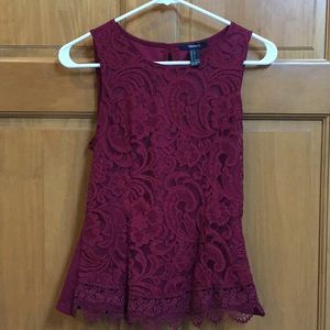 F21 paisley floral lace maroon keyhole top